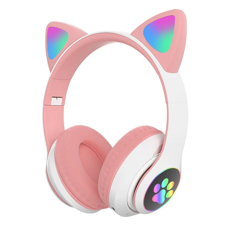 Cat Ear Bluetooth Headphones, LED Light Wireless Gaming Headset, Long Battery Life, TF Card, HD Mic, Over-Ear Headphones