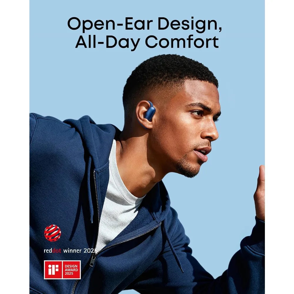 Open-Ear Headphones with Real-Time Translation, Adjustable Fit, Rich Bass, Hi-Res Audio, 42H Playtime, and Wireless Charging