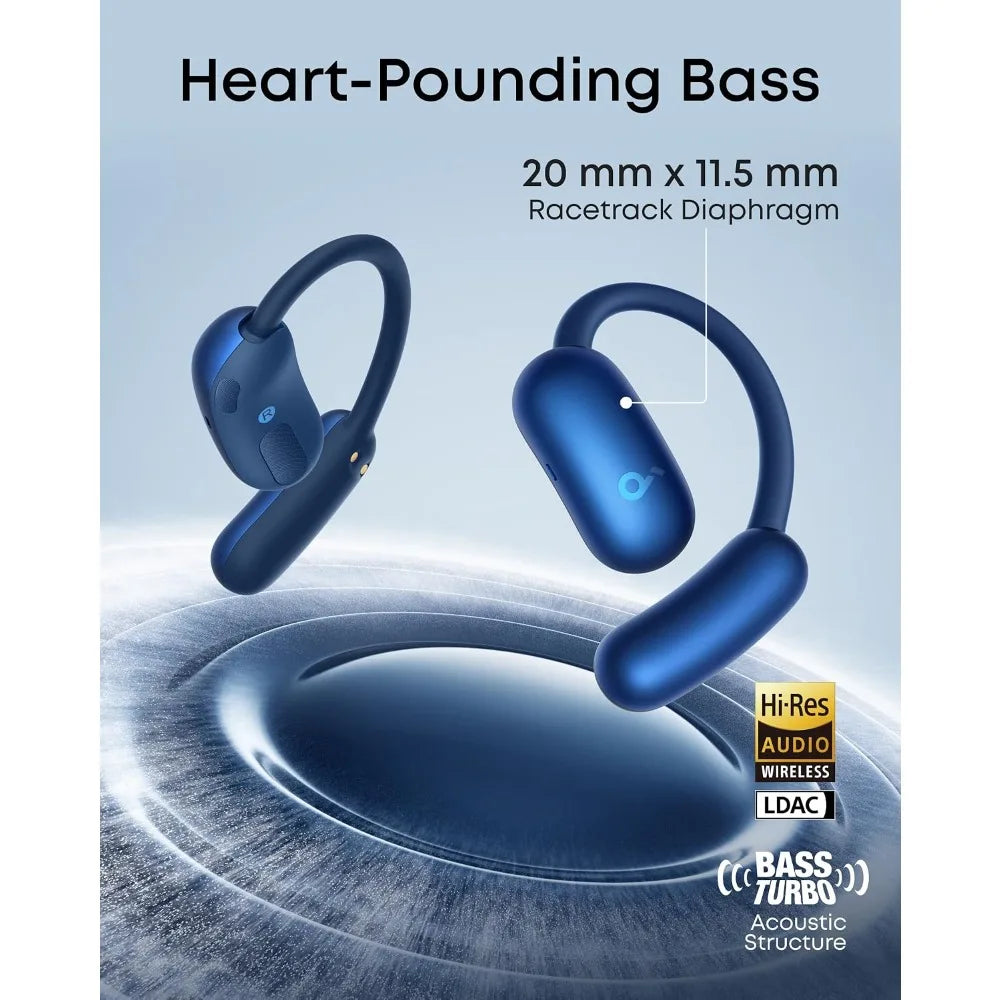 Open-Ear Headphones with Real-Time Translation, Adjustable Fit, Rich Bass, Hi-Res Audio, 42H Playtime, and Wireless Charging